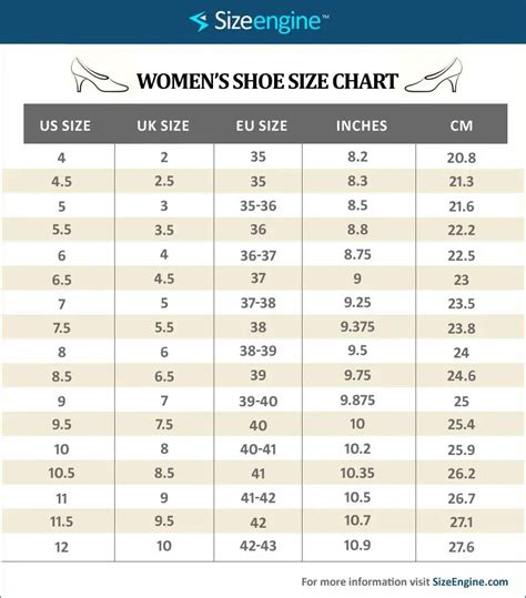 women's shoe size chart.